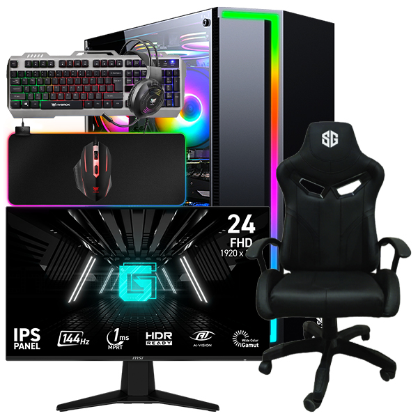 SETUP GAMER R5 3400G-VEGA 11/8Go + G242L E14 + FIGHTER + HPG100